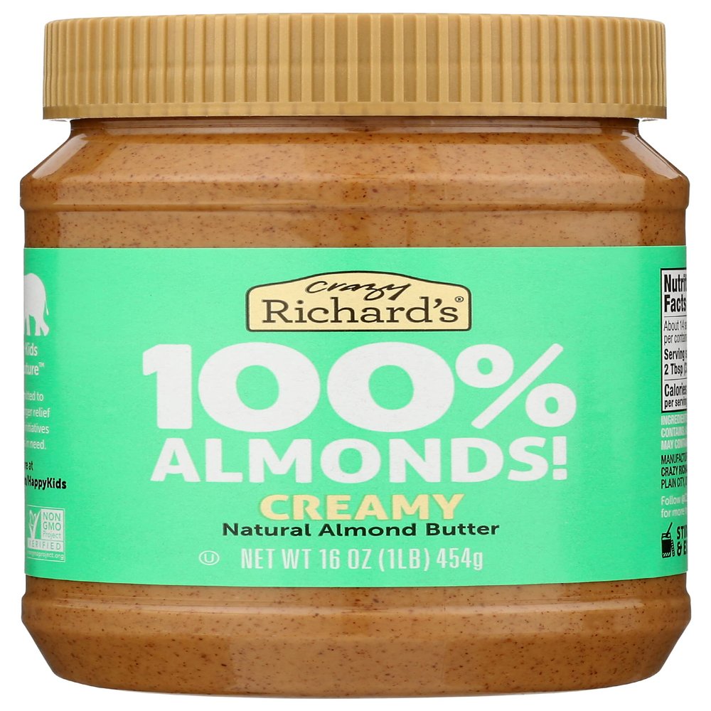 Crazy Richard's Natural Almond Butter, Gluten Free, No Cholesterol, 16 Ounce (Pack of 6)