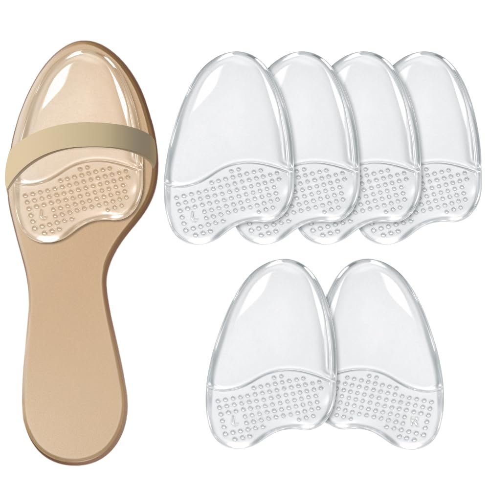 Beautulip Ball of Foot Cushions, High Heel Inserts for Women, Metatarsal Pads, Anti-Sliding Pads for Open Toe Shoes, Reduce Foot Slip 3-Pair (Clear)