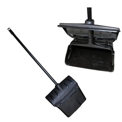[1 Pack] Pivoting Dust Pan with Plastic Handle 38" Length Black - Plastic Lobby Dustpan with Cover
