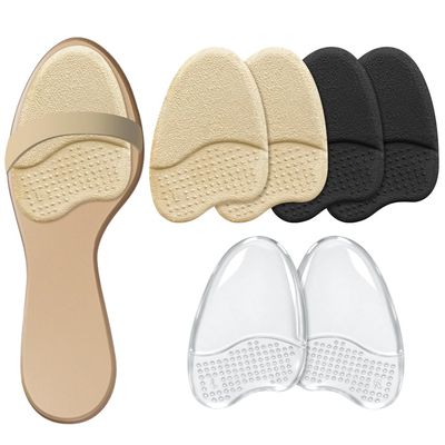 [3 Pairs] Metatarsal Pads for Women, 0.1" Ultra-Thin Tapered Ball of Foot Cushions for Heels & Sandals, 4.5" Long Forefoot Inserts for Loose Shoe Fit (2 Suede + 1 Clear Gel), Washable