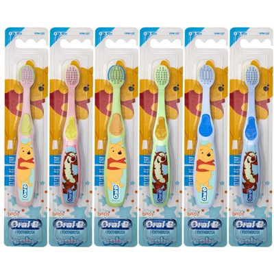 Oral-B Baby Manual Toothbrush, Pooh Characters, 0-3 Years Old, Extra Soft (Characters Vary) - Pack of 6