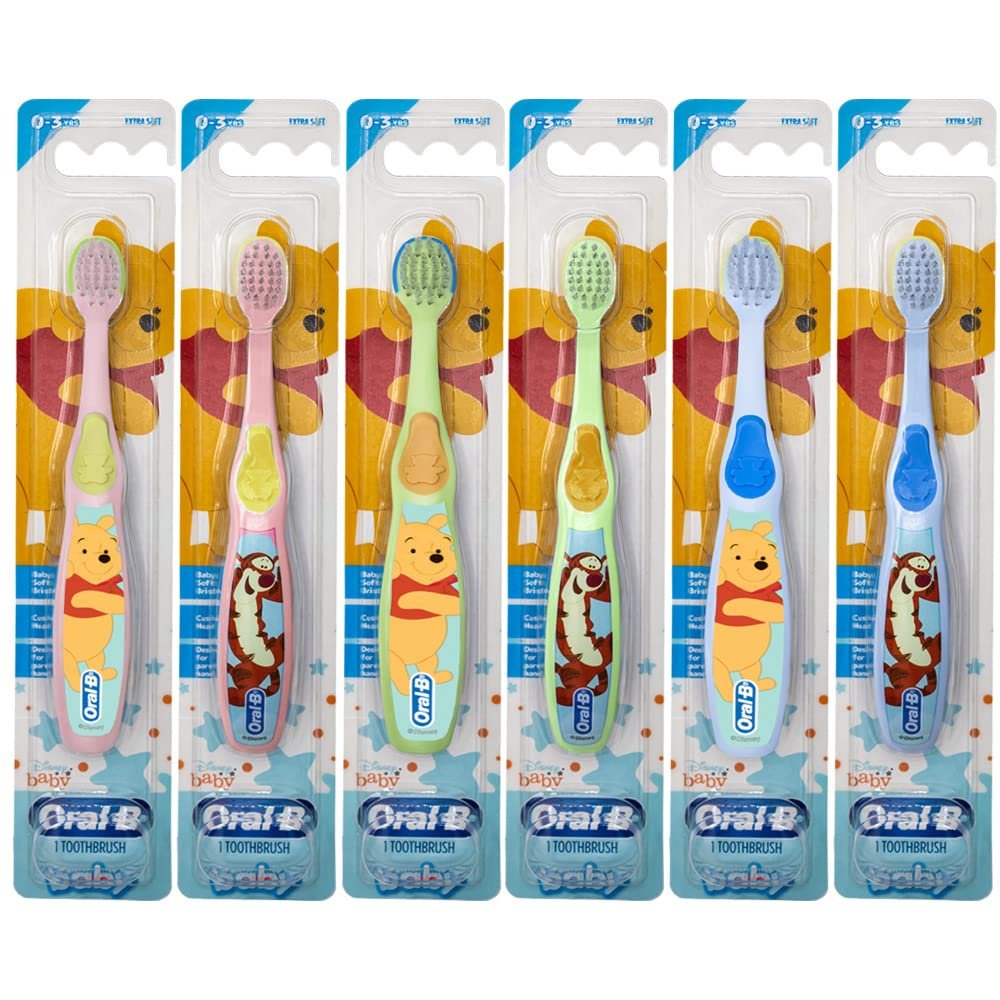 Oral-B Baby Manual Toothbrush, Pooh Characters, 0-3 Years Old, Extra Soft (Characters Vary) - Pack of 6