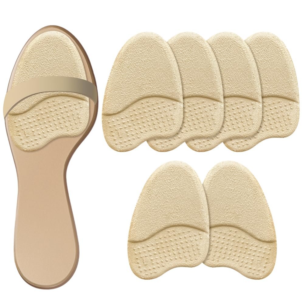 [3 Pairs] Metatarsal Pads for Women, 0.1" Ultra-Thin Tapered Ball of Foot Cushions for Heels & Sandals, 4.5" Long Forefoot Inserts for Loose Shoe Fit (Suede + Gel), Washable