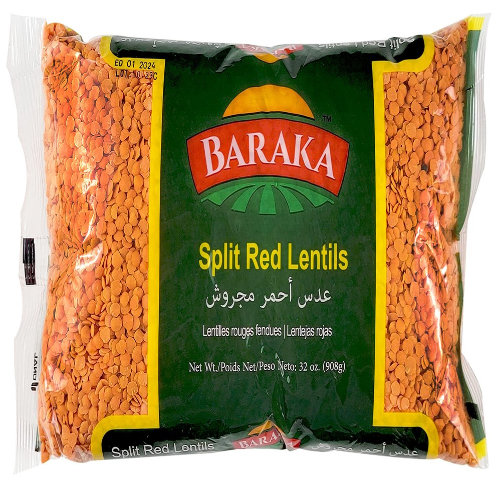 Baraka Dry Red Split Lentils | All Natural Quick Cook Dried Red Lentils in Bulk | No Preservatives, No Additives, High Protein Vegan Food for Soups, Stews, Dips, Pasta (2lb Bag)