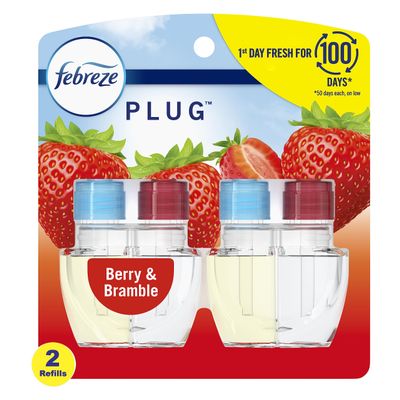 Febreze Odor-Fighting Fade Defy PLUG Air Freshener Refill, Berry & Bramble, (2) .87 fl. oz. Oil Refill