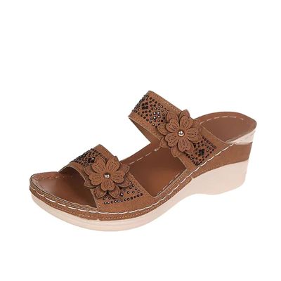 Orthopedic Sandals for Women with Arch Support Plantar Fasciitis Sandals for Flat Feet Vintage Breathable Flower Orthotic Slippers (Color : Brown, Size : 8 US)