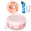 Denture Bath Case, Denture Cup, Leak Proof Portable Retainer Case, Denture Cleaning Kit with Cleaner Brush, Denture Box with Strainer & Mirror, Denture Case for Aligner Retainer Mouth Guard (Pink) view 1