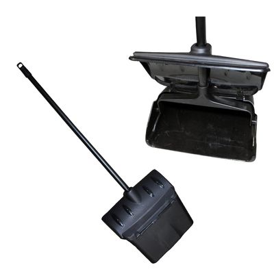 [2 Pack] Pivoting Dust Pan with Plastic Handle 38" Length Black - Plastic Lobby Dustpan with Cover