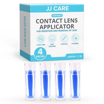 JJ CARE Contact Lens Applicator - Pack of 4 Contact Lens Remover Suction Tool for Hard Lenses, Silicone Rubber Eye Contact Plunger for Hard Contacts, Contact Removal Tool for Permeable Gas Lenses