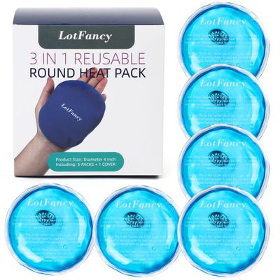 LotFancy Reusable Hand Warmer, 6 Click Activated Instant Heat Packs and 1 Wrap, Gel Heating Pad, Snap Hot Therapy Compress for Pain Relief, Outdoor & Small Portable Size