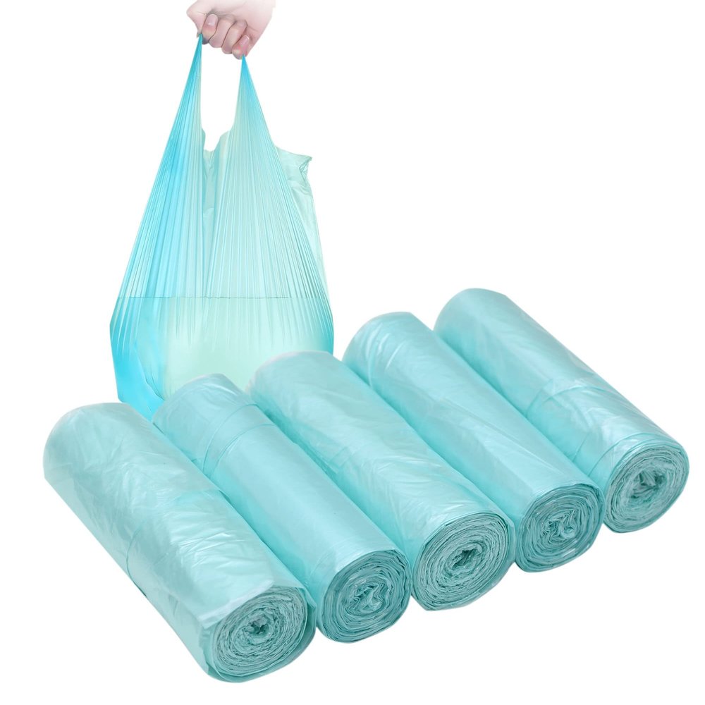 4 GALLON Bathroom Trash Bags, 5 Rolls/100 Counts Small HANDLES Garbage Bags for Office, Kitchen,Bedroom Waste Bin,Colorful Portable Strong Rubbish Bags (Light blue 100Counts)