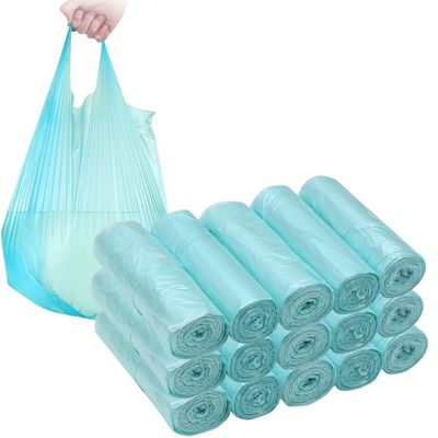 4 GALLON Bathroom Trash Bags, 15 Rolls/300 Counts Small HANDLES Garbage Bags for Office, Kitchen,Bedroom Waste Bin,Colorful Portable Strong Rubbish Bags (light blue 300 Counts)