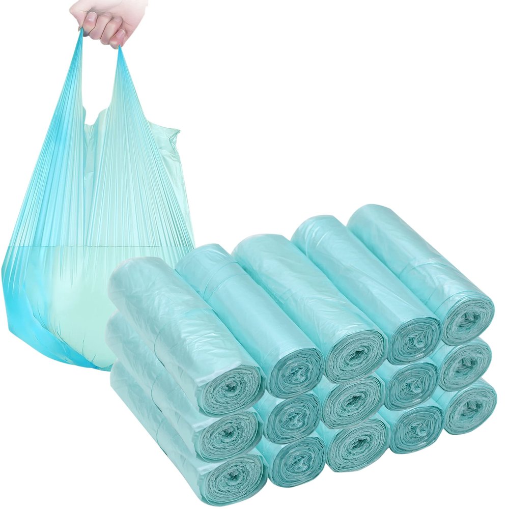 4 GALLON Bathroom Trash Bags, 15 Rolls/300 Counts Small HANDLES Garbage Bags for Office, Kitchen,Bedroom Waste Bin,Colorful Portable Strong Rubbish Bags (light blue 300 Counts)