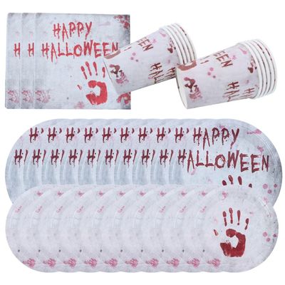 Abaodam 4sets Halloween Party Supplies Creative Handprint Tableware Paper Cups Napkins for Spooky Parties Birthdays and Gatherings