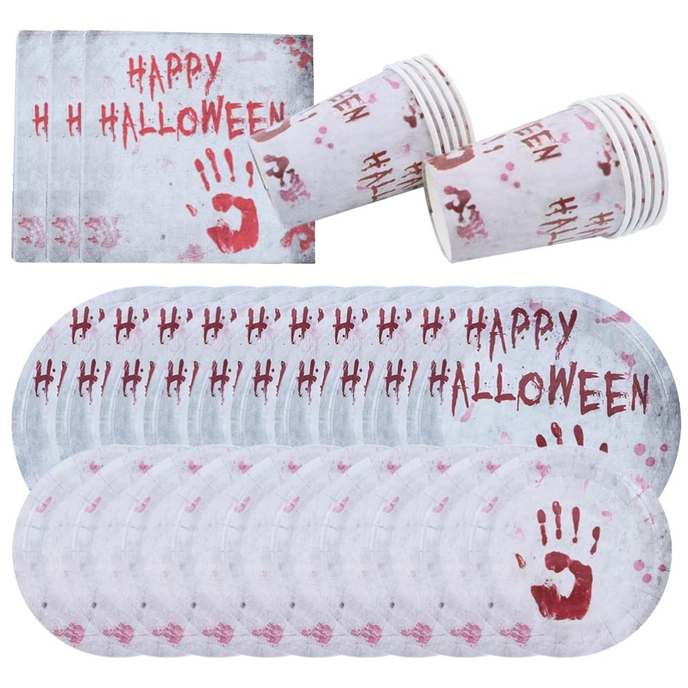 Abaodam 4sets Halloween Party Supplies Creative Handprint Tableware Paper Cups Napkins for Spooky Parties Birthdays and Gatherings