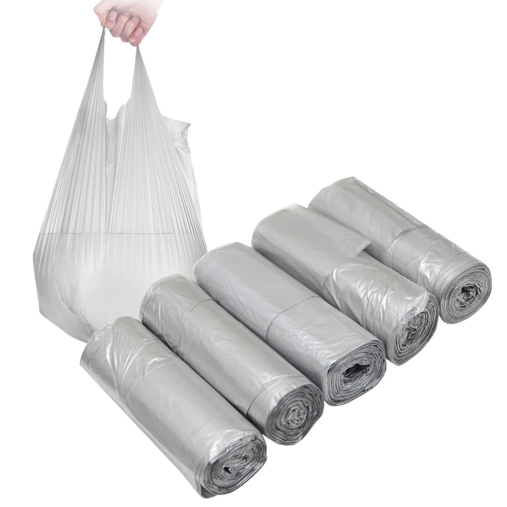 4 GALLON Bathroom Trash Bags, 5 Rolls/100 Counts Small HANDLES Garbage Bags for Office, Kitchen,Bedroom Waste Bin,Colorful Portable Strong Rubbish Bags (silver 100Counts)