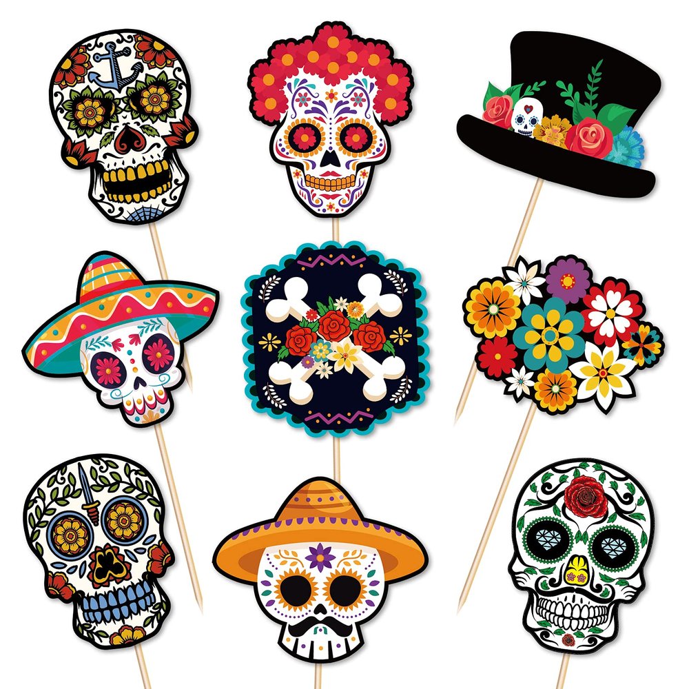 144PCS Day of The Dead Cupcake Toppers Decorations - Halloween Skull Mexican Food Picks Appetizers Toothpicks Sticks Party Supplies