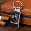 KEENSUN Zinc Alloy V-Cut Cigar Cutter (Gun Color and Black CNC Engraved Diamond Shell), 60 Ring Gauge, Stainless Steel Cut Blade with Leather Case and Gift Box view 2
