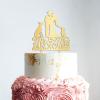 Couple Silhouette Cake Topper with Pet, Mr And Mrs Cake Topper, Gold Wedding Cake Topper, Custom Script Cake Toppers for Wedding, Funny Cake Toppers for Wedding view 2