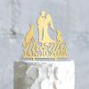 Couple Silhouette Cake Topper with Pet, Mr And Mrs Cake Topper, Gold Wedding Cake Topper, Custom Script Cake Toppers for Wedding, Funny Cake Toppers for Wedding view 4