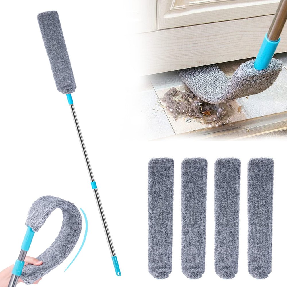 Japelessor Retractable Gap Dust Cleaner, Retractable Microfiber Gap Duster - with 4 Replacement Cloths, 62 inches Removable Gap Cleaning Brush for Home Bedroom Kitchen