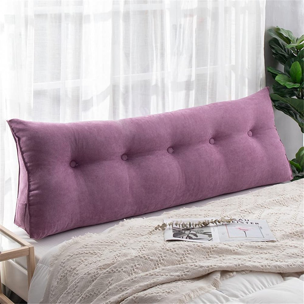 PP-Cotton Filled Triangular Soft Upholstered Headboard Wedge Pillow Wedge Reading & Bed Rest Pillows with Removable and Washable Cover (Color : Purple, Size : 80 * 50 * 20cm)
