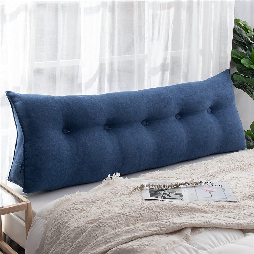 PP-Cotton Filled Triangular Soft Upholstered Headboard Wedge Pillow Wedge Reading & Bed Rest Pillows with Removable and Washable Cover (Color : Blue, Size : 150 * 50 * 20cm)