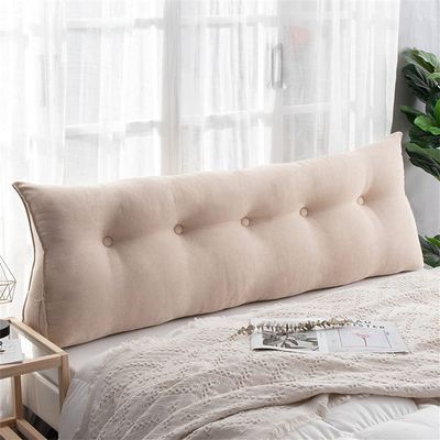 PP-Cotton Filled Triangular Soft Upholstered Headboard Wedge Pillow Wedge Reading & Bed Rest Pillows with Removable and Washable Cover (Color : Beige, Size : 80 * 50 * 20cm)