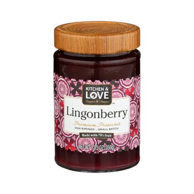 Kitchen & Love Lingonberry Premium Preserves 12.3oz | 70% Sun-Ripened Fruit made in Small Batches