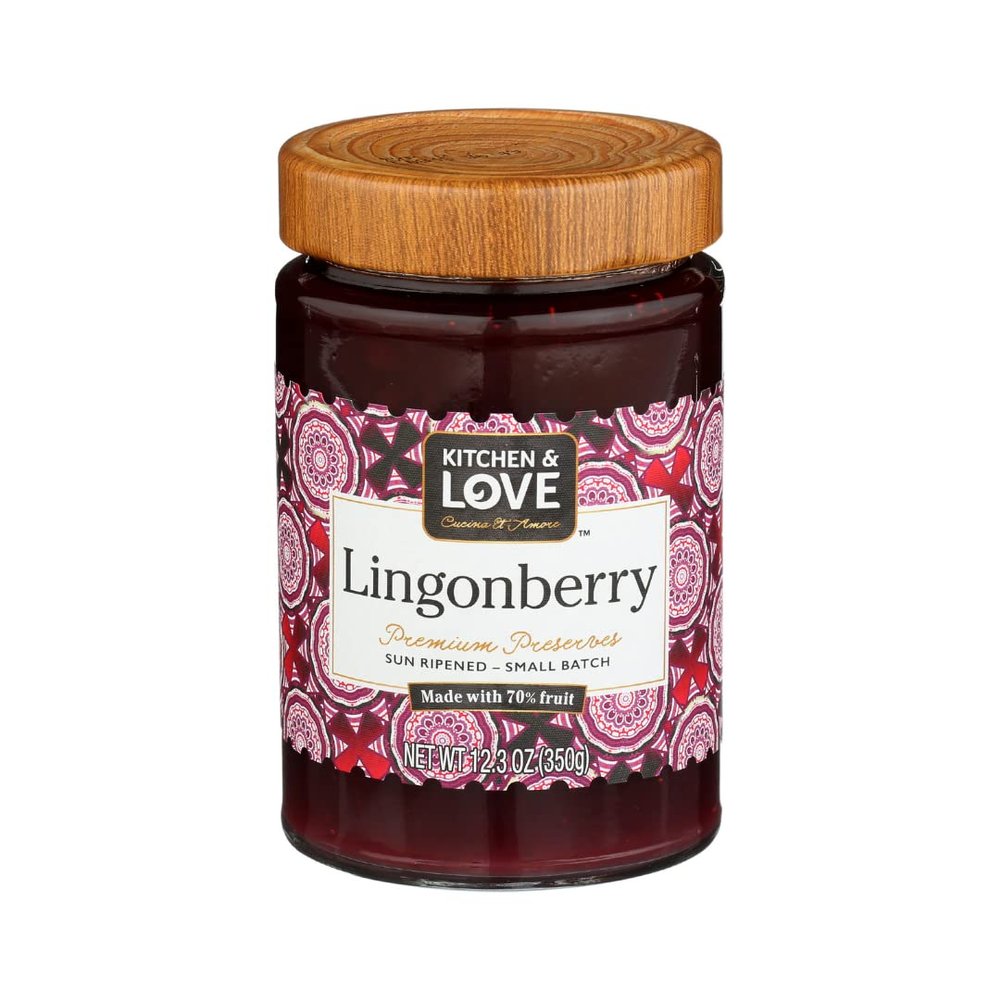 Kitchen & Love Lingonberry Premium Preserves 12.3oz | 70% Sun-Ripened Fruit made in Small Batches