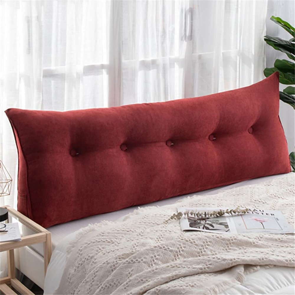 PP-Cotton Filled Triangular Soft Upholstered Headboard Wedge Pillow Wedge Reading & Bed Rest Pillows with Removable and Washable Cover (Color : Red, Size : 80 * 50 * 20cm)
