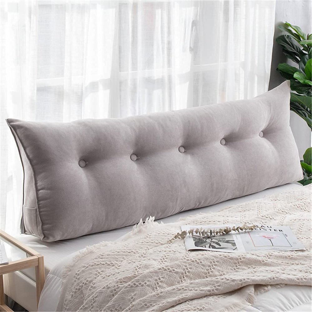 PP-Cotton Filled Triangular Soft Upholstered Headboard Wedge Pillow Wedge Reading & Bed Rest Pillows with Removable and Washable Cover (Color : Gray, Size : 120 * 50 * 20cm)