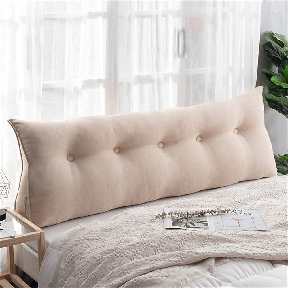 PP-Cotton Filled Triangular Soft Upholstered Headboard Wedge Pillow Wedge Reading & Bed Rest Pillows with Removable and Washable Cover (Color : Beige, Size : 180 * 50 * 20cm)