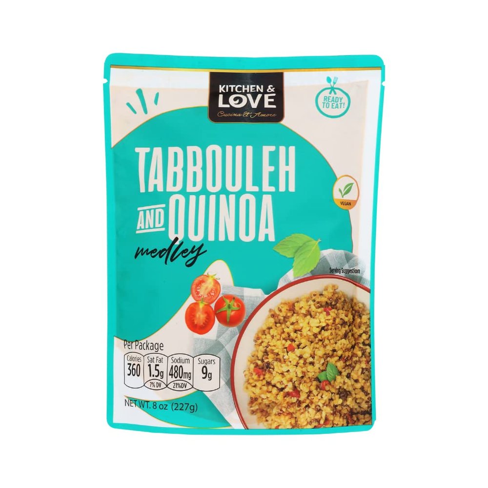 Kitchen & Love Tabbouleh & Quinoa Medley | Pre-Cooked, Microwave Ready Pouch, Shelf Stable, Non-GMO, Gluten & Dairy Free, Plant Based, Kosher, Vegan, 8oz (3 Pack)