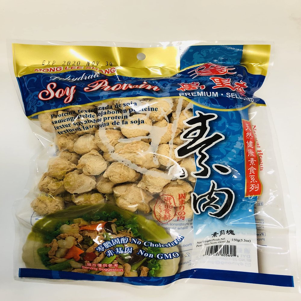 Mong Lee Shang Vegan Meat Substitute, Vegan Soy Protein, TVP Textured Vegetable Protein, Meatless Plant Based Protein, 5.3oz, NON-GMO, Unflavored (Chunks) 100% Vegan