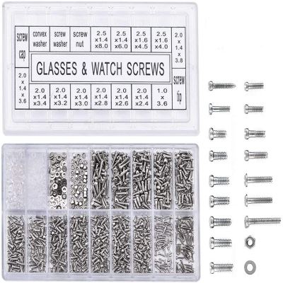 Restokki 1000 pcs Tiny Glasses Screws,Stainless Steel Eyeglass Sunglass Screws Repair Replacement Kit Tiny Screws Nut Washer Assortment for Spectacles Watch