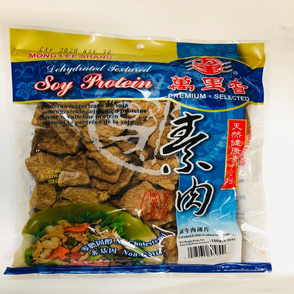 Mong Lee Shang Vegan Beef Meat Substitute TVP Soy Protein, Plant-Based Meat Alternative, Non-GMO, Unflavored Sliced Vegan Protein, 5.3oz