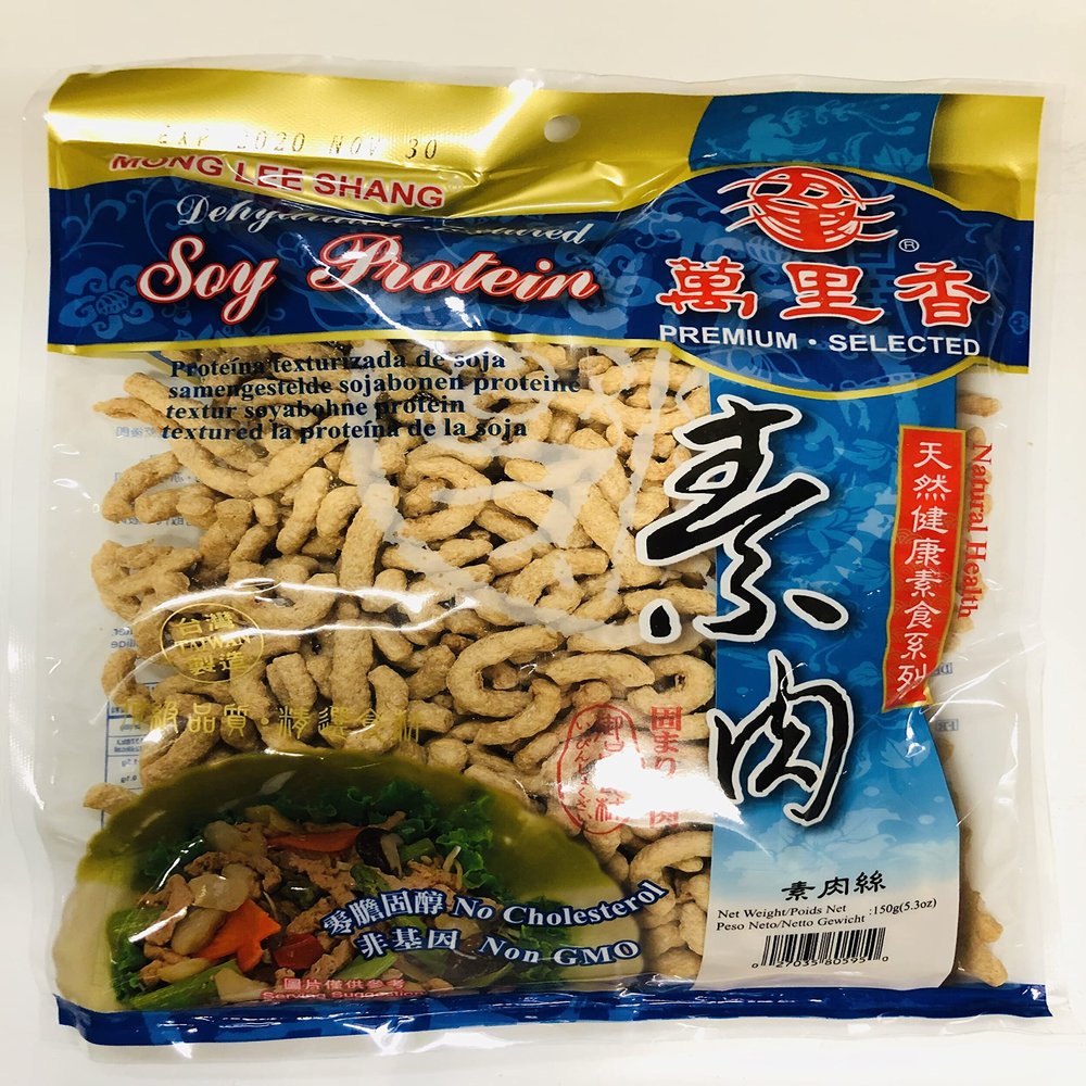 Mong Lee Shang Vegan Meat Substitute Vegan Soy Protein, TVP Textured Vegetable Protein, Meatless Plant Based Protein 5.3oz, Non-GMO, Unflavored (Shreds) 100% Vegan