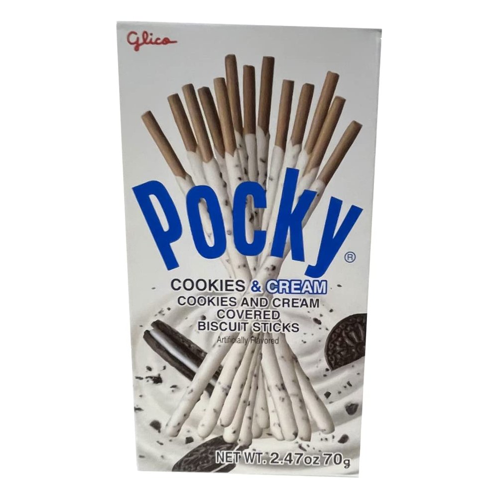 Glico Pocky Cookies & Cream (2.47oz). Stick type cocoa cookie covered with crushed cocoa cookie and milk cream. (TCS-14 R-5) - Pack of 3