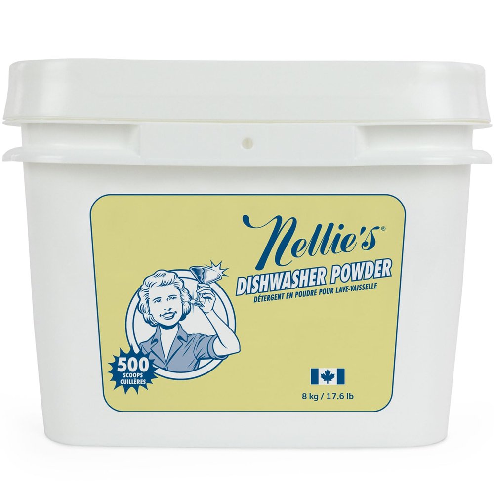 Nellie's Dishwasher Powder  500 Scoop Bulk Bucket  Plant-Based Formula  Phosphate-Free, Septic-Safe, Tough on Food Residue  Sparkling, Streak-Free Clean  Made in Canada
