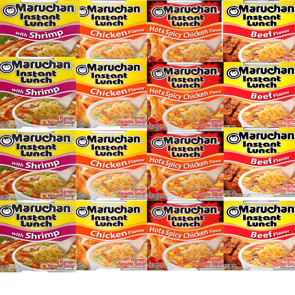 Maruchan Instant Lunch Ramen Noodles | Chicken | Beef | Shrimp | Hot & Spicy Flavor | Variety 2.25 oz [Pack of 12]