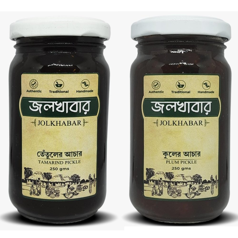 JOLKHABAR Kul Er Aachar - Tentul Er Aachar | Plum Pickle - Tamarind Pickle | Authentic Traditional Handmade | Bengali Recipe | 500Gms Pack (250 Gms Each) | Pack Of 2