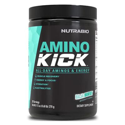 NutraBio Amino Kick  BCAA Powder with Natural Caffeine  Amino Acids Supplement for Energy, Hydration & Recovery  BCAAs, Electrolytes & Amino Acids  Baja Burst, 30 Servings