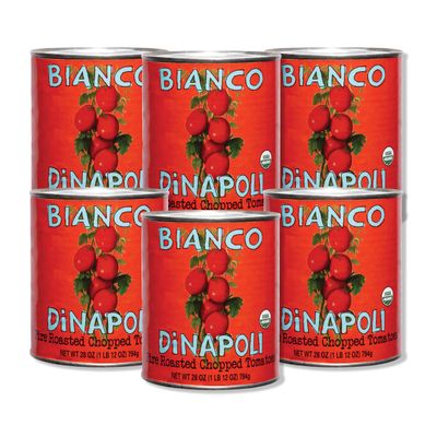Bianco DiNapoli Organic Fire Roasted Chopped Tomatoes - Vine Ripened California Grown Tomatoes - Perfect for Flavorful Stews, Soups, Sauces, Italian & Mexican Dishes - Canned - 28 oz, 6 Pack
