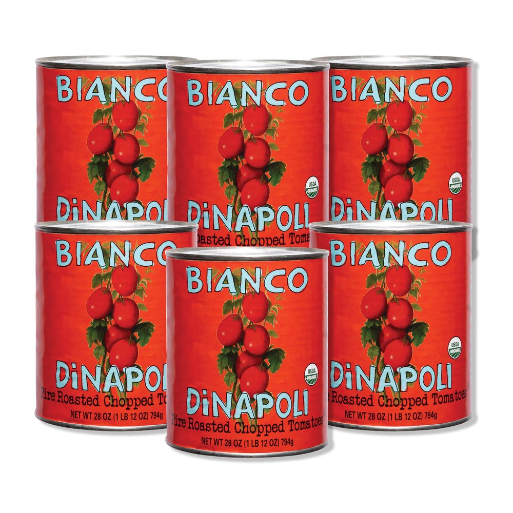 Bianco DiNapoli Organic Fire Roasted Chopped Tomatoes - Vine Ripened California Grown Tomatoes - Perfect for Flavorful Stews, Soups, Sauces, Italian & Mexican Dishes - Canned - 28 oz, 6 Pack