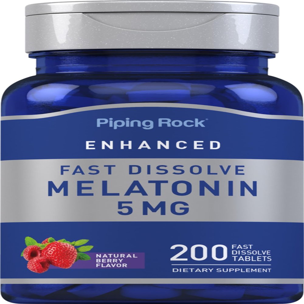 Piping Rock Melatonin 5mg | 200 Fast Dissolve Tablets | Berry Flavor | Adult Supplement | Vegetarian, Non-GMO, Gluten Free Formula