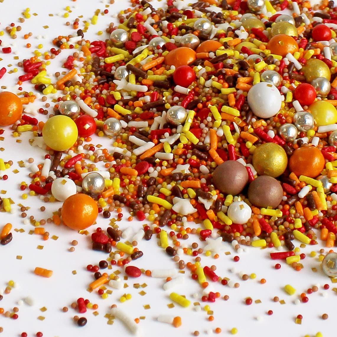 Sprinkle Pop Thanksgiving Sprinkle Mix| Red Orange Golden Yellow Brown Sprinkles with Chocolate Crispy Dragees| Autumn Fall Thanksgiving Sprinkles Made in USA for Decorating Cakes Cupcakes Cookie, 4oz view 2
