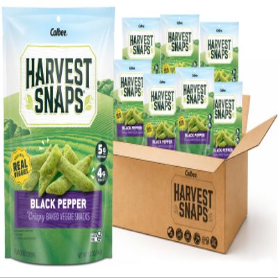 Harvest Snaps Veggie Chips (Black Pepper Snack Crisps) | Powered by Plant Protein, Gluten Free, Non-GMO Baked Vegetable Crisps | Made in USA (8 Snack Packs)