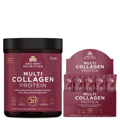 Ancient Nutrition Multi Collagen Protein Powder, Unflavored, 60 Servings + Multi Collagen Protein Powder Stick Packs, Unflavored, 40 Packs