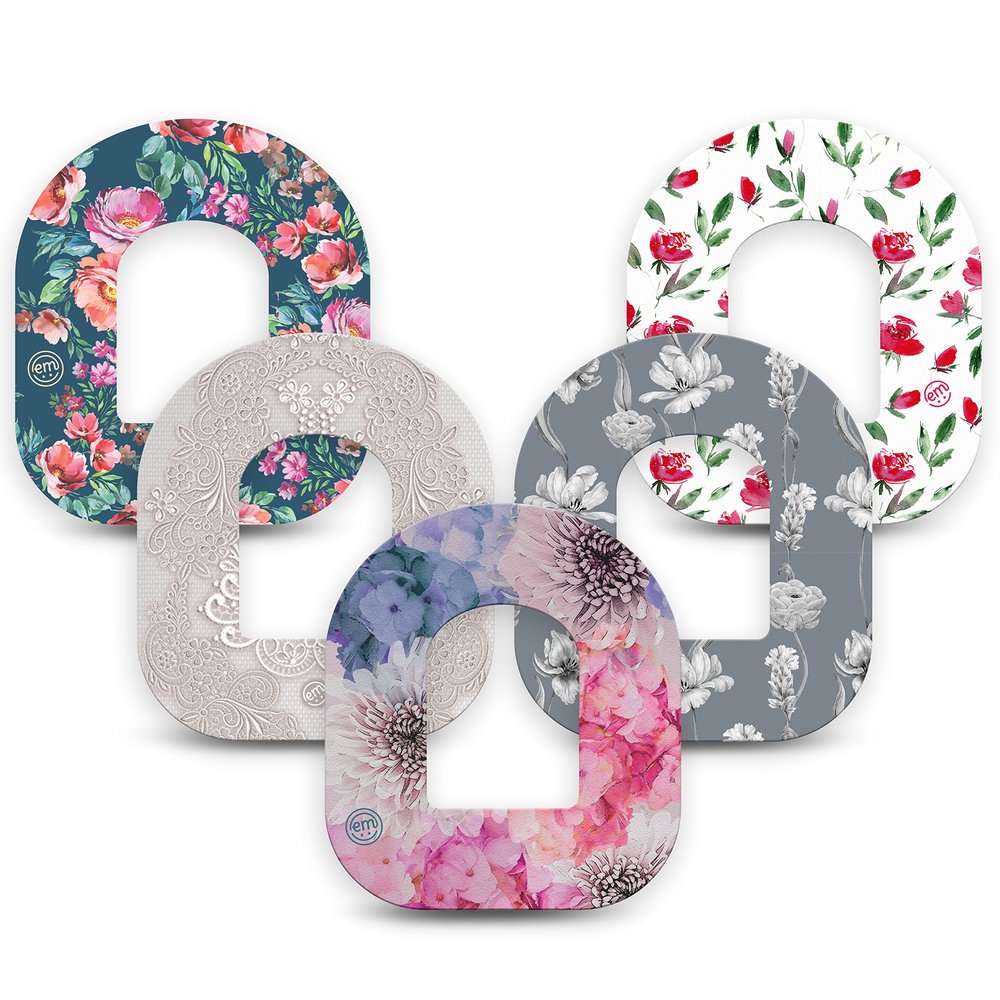 ExpressionMed - Adhesive Patches for Omnipod (5-Pack) - Waterproof & Sweatproof, Non-Fraying Sensor Covers - Pre-Cut CGM Sensor Tapes - (Frosty Floral Variety Pack) - Made in USA
